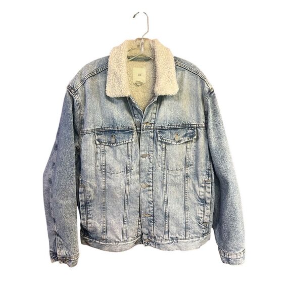 H&M Men’s Trucker Denim/sherpa Lined Trucker Jacket Sz XL - Picture 1 of 8